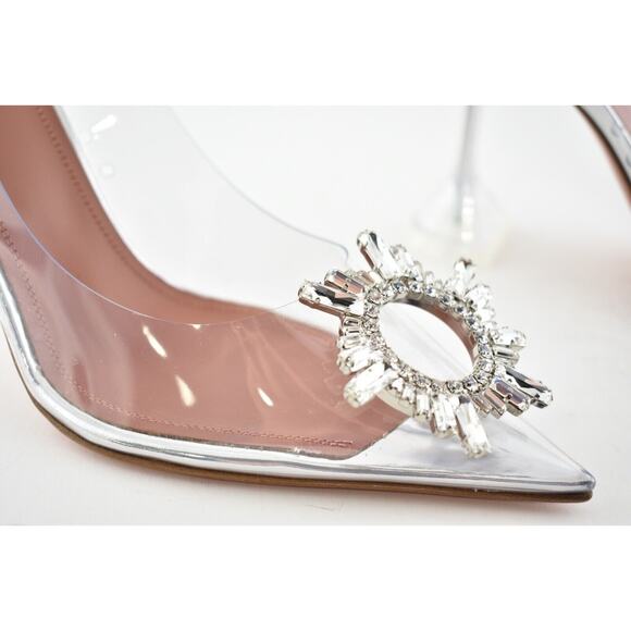 Amina Muaddi 95 Begum Pump PVC Clear Transparent Glass Crystal Sandal Heel 42 - Picture 5 of 10